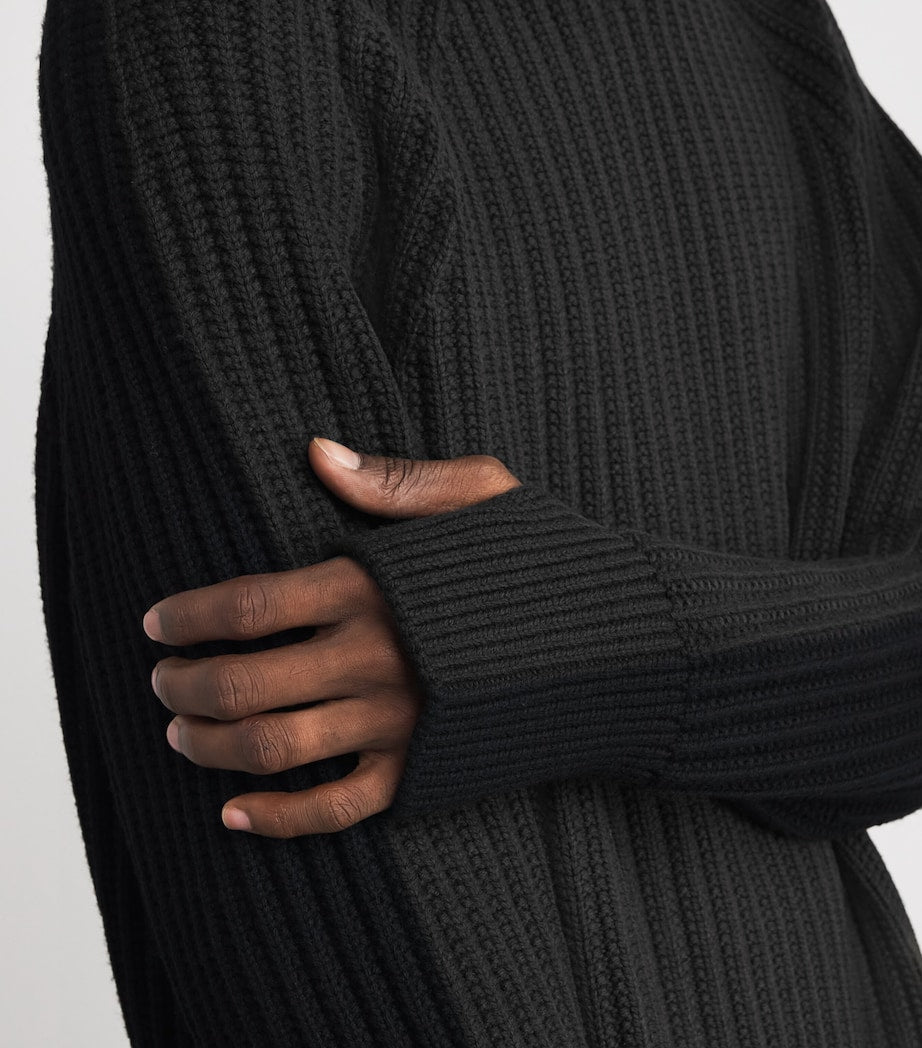 Black Wool Ribbed Sweater