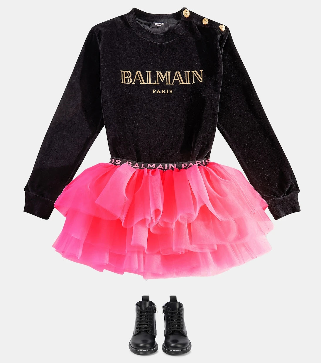 Balmain Kids - سويت شيرت من القطن المخلوط بطبعة شعار الماركة