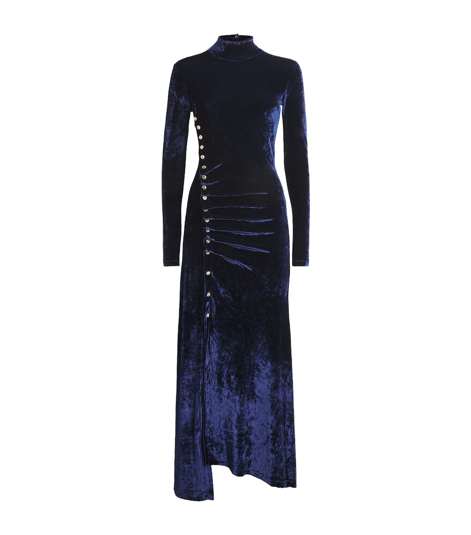 Paco Rabanne Navy Velvet Asymmetric Midi Dress
