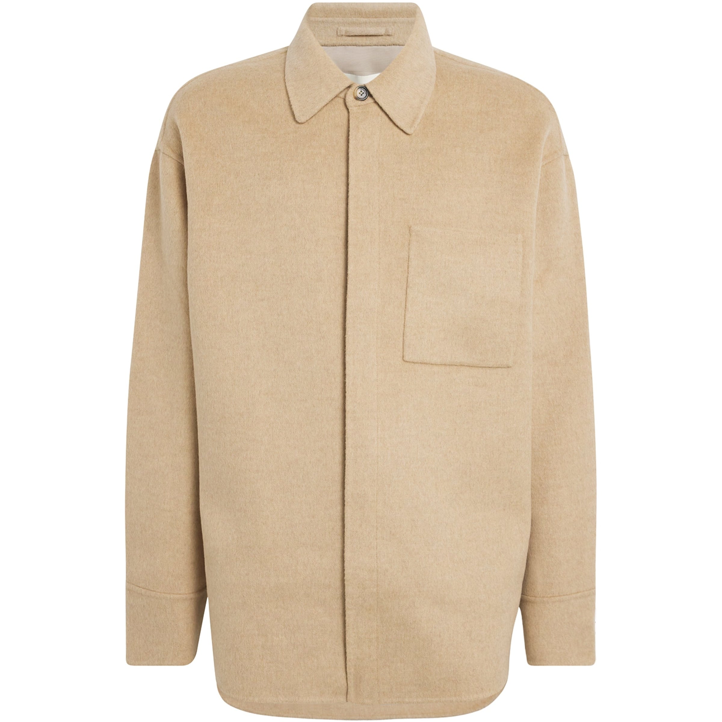 Beige Oversized Wool Shirt Jacket