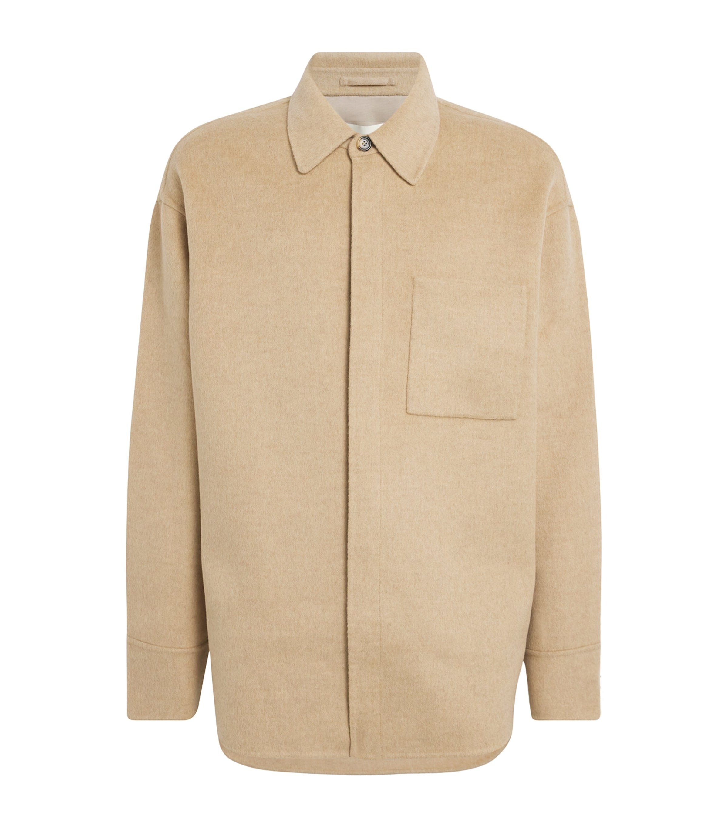 Beige Oversized Wool Shirt Jacket