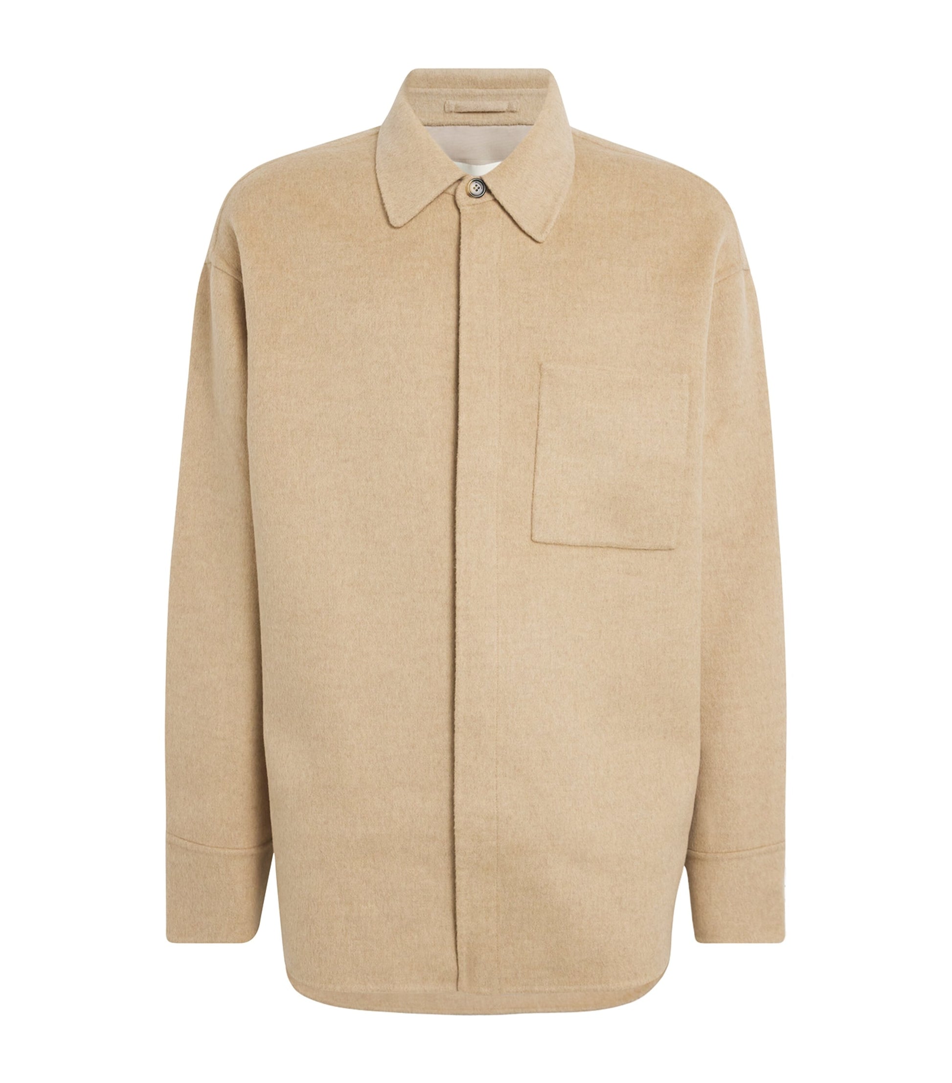 Beige Oversized Wool Shirt Jacket