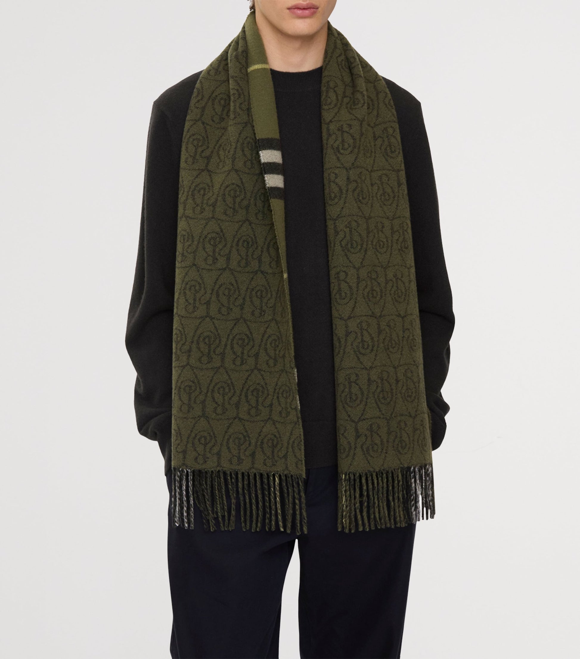 Green Cashmere Reversible B Shield Scarf