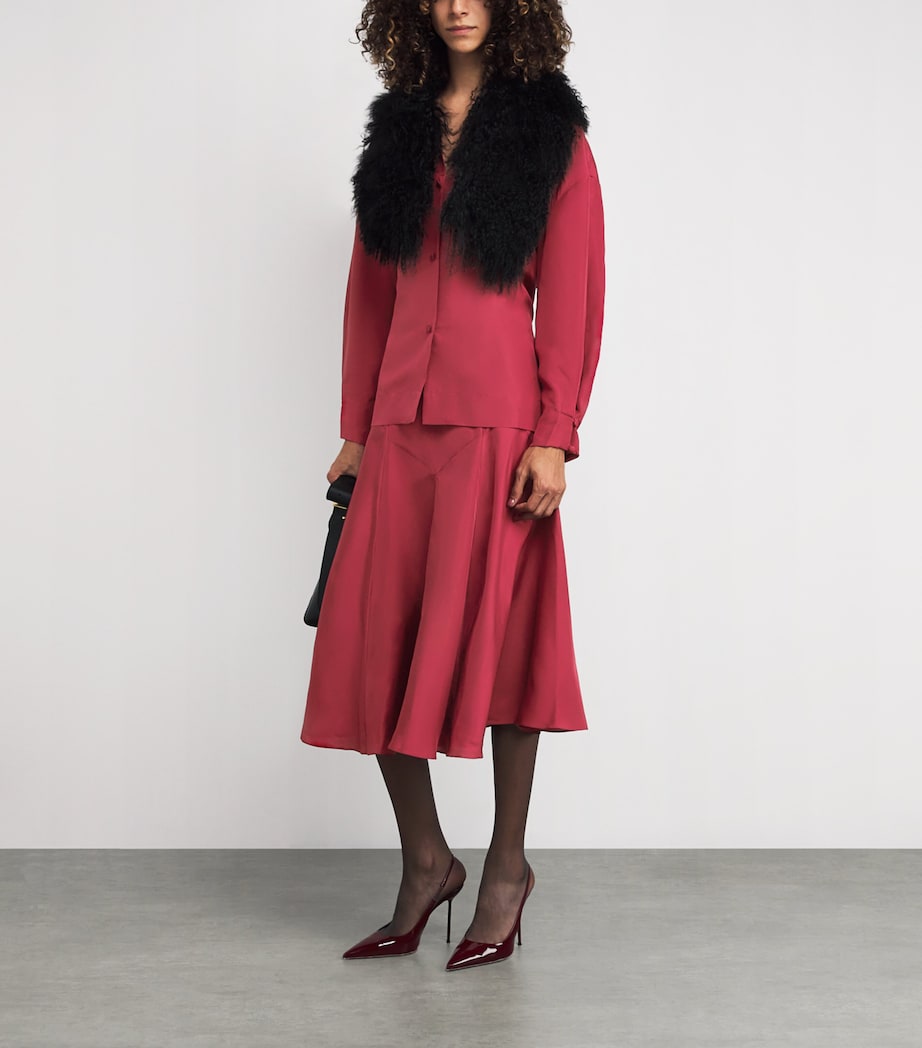 Liberowe Burgundy Silk Dorothy Midi Skirt