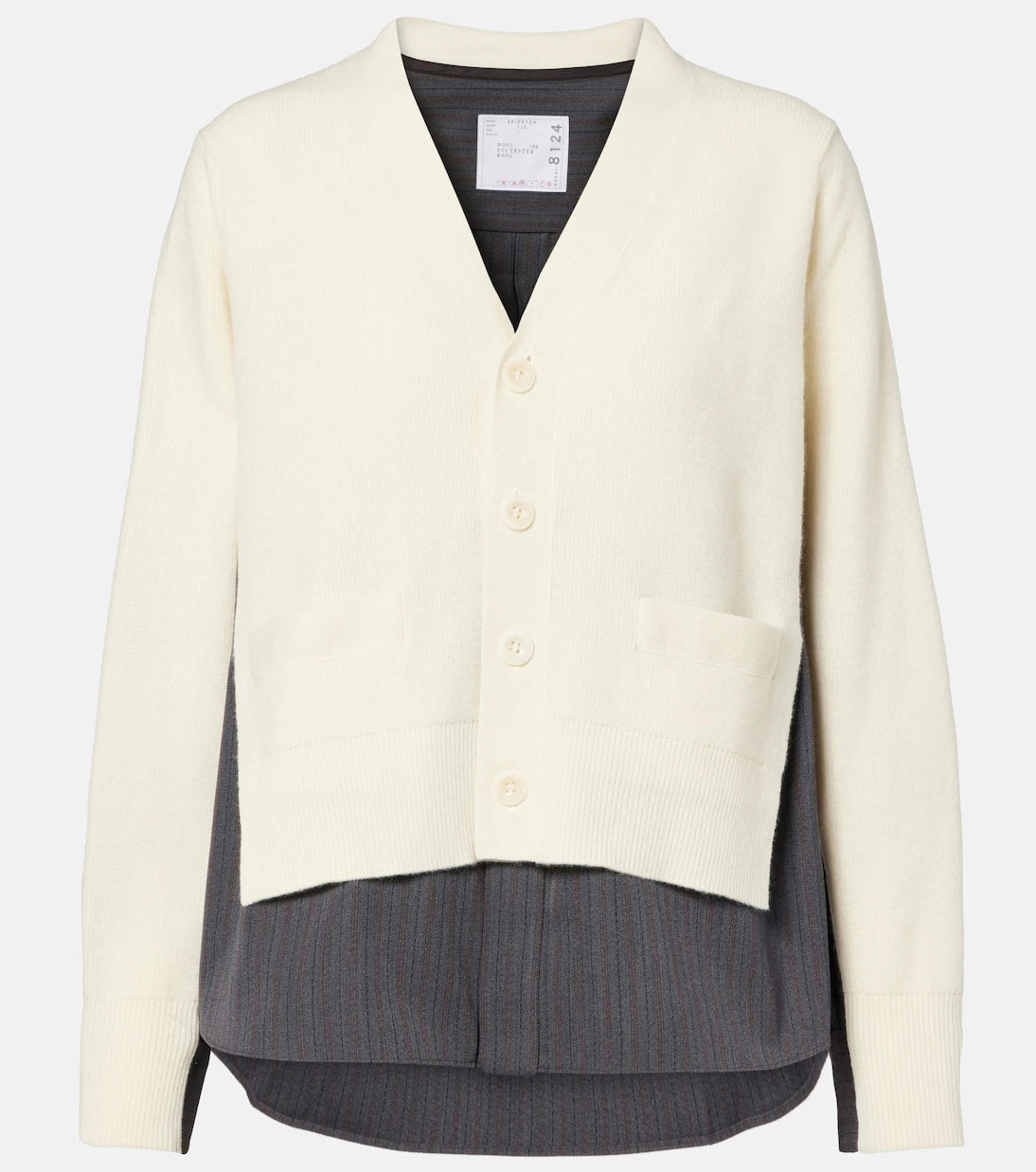 Sacai - كارديغان صوف مخطط متعدد الطبقات