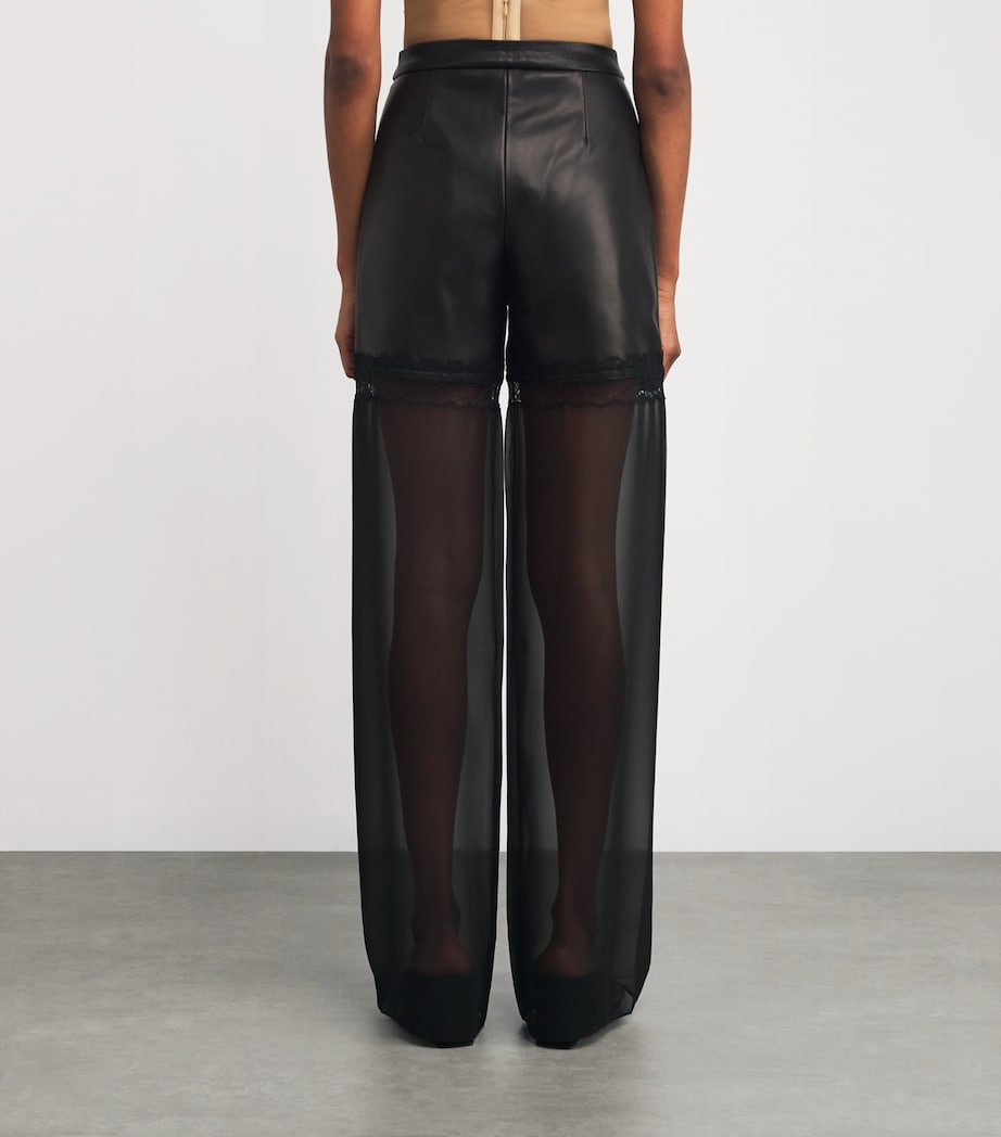 Nensi Dojaka Black Leather Hybrid Wide-Leg Trousers