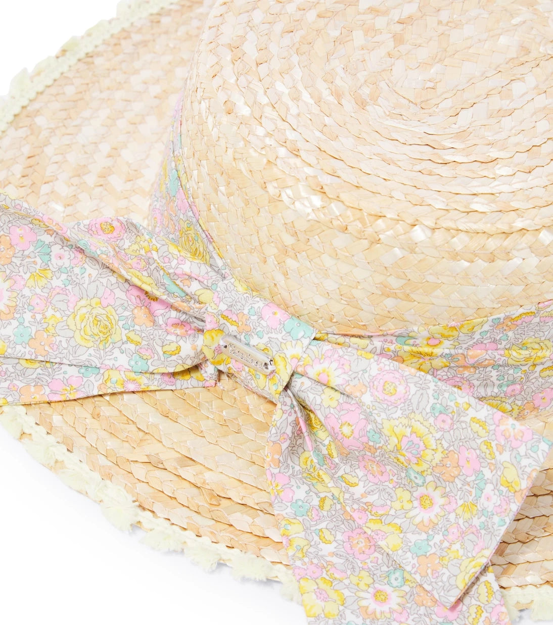 Patachou - Bow-detail floral straw boater hat