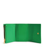 Green Leather Intrecciato Trifold Wallet