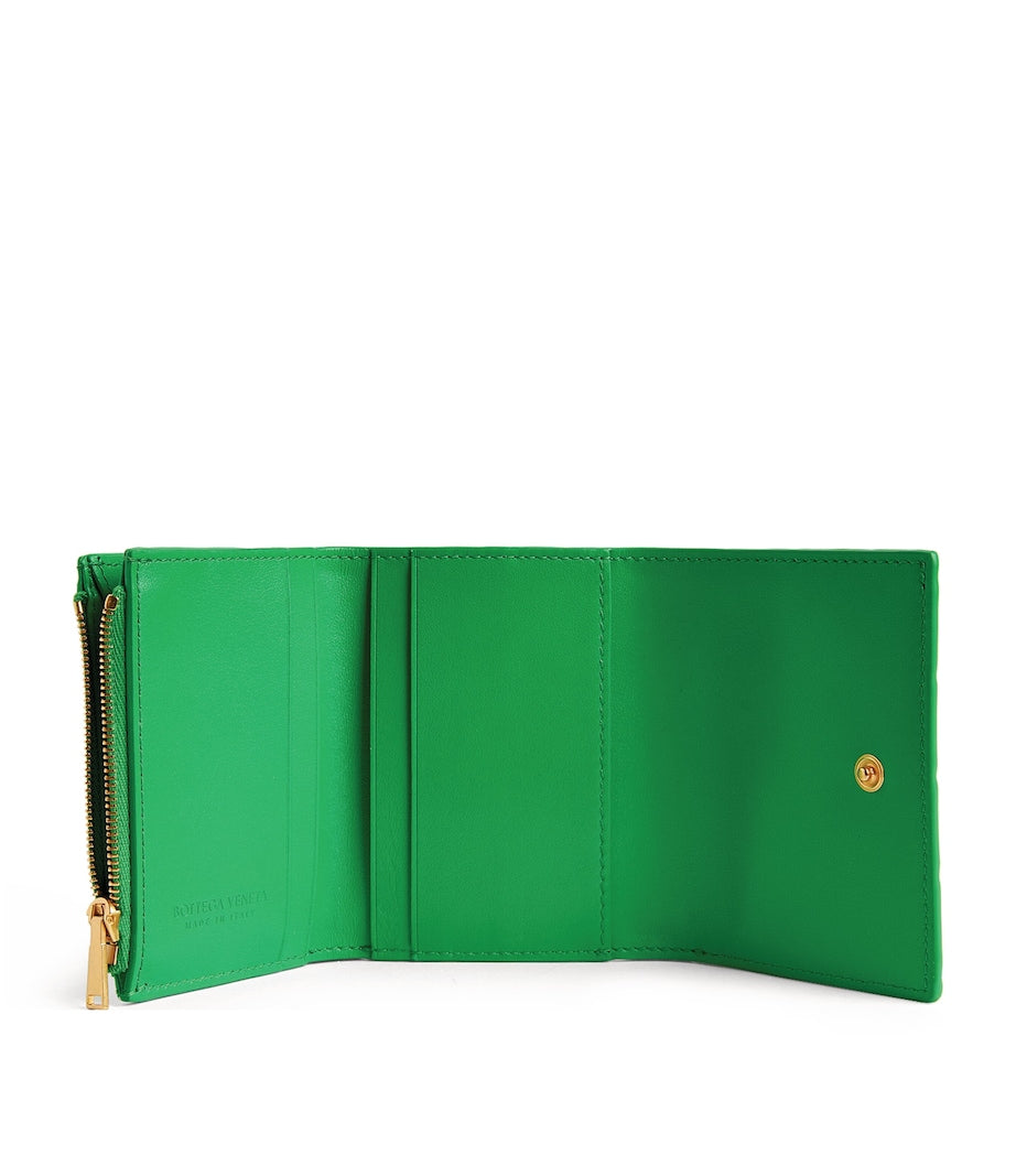 Green Leather Intrecciato Trifold Wallet