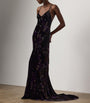 Black Velvet Embellished Floral Evening Dress
