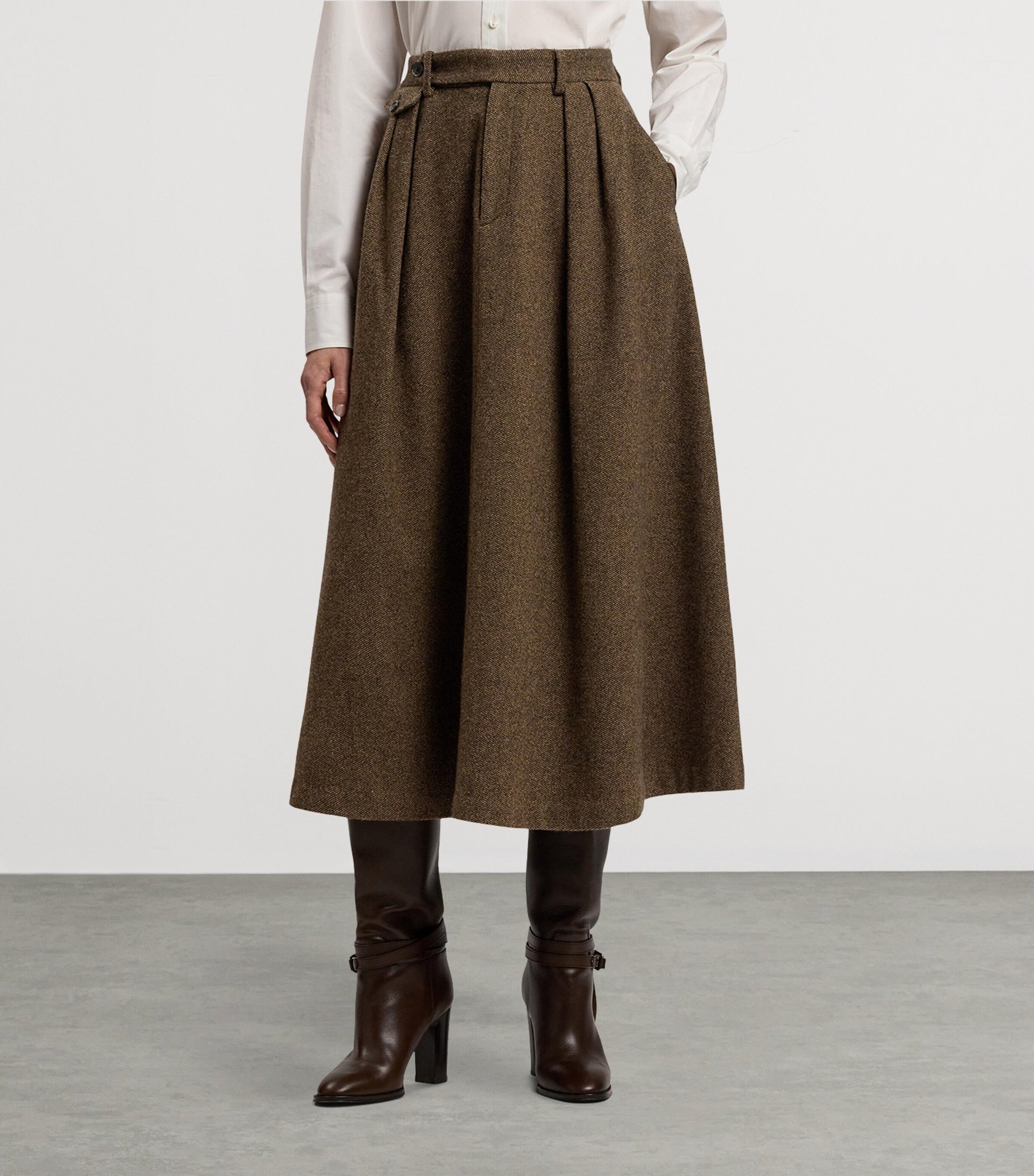 Brown Birdseye Tweed Evilyn Maxi Skirt