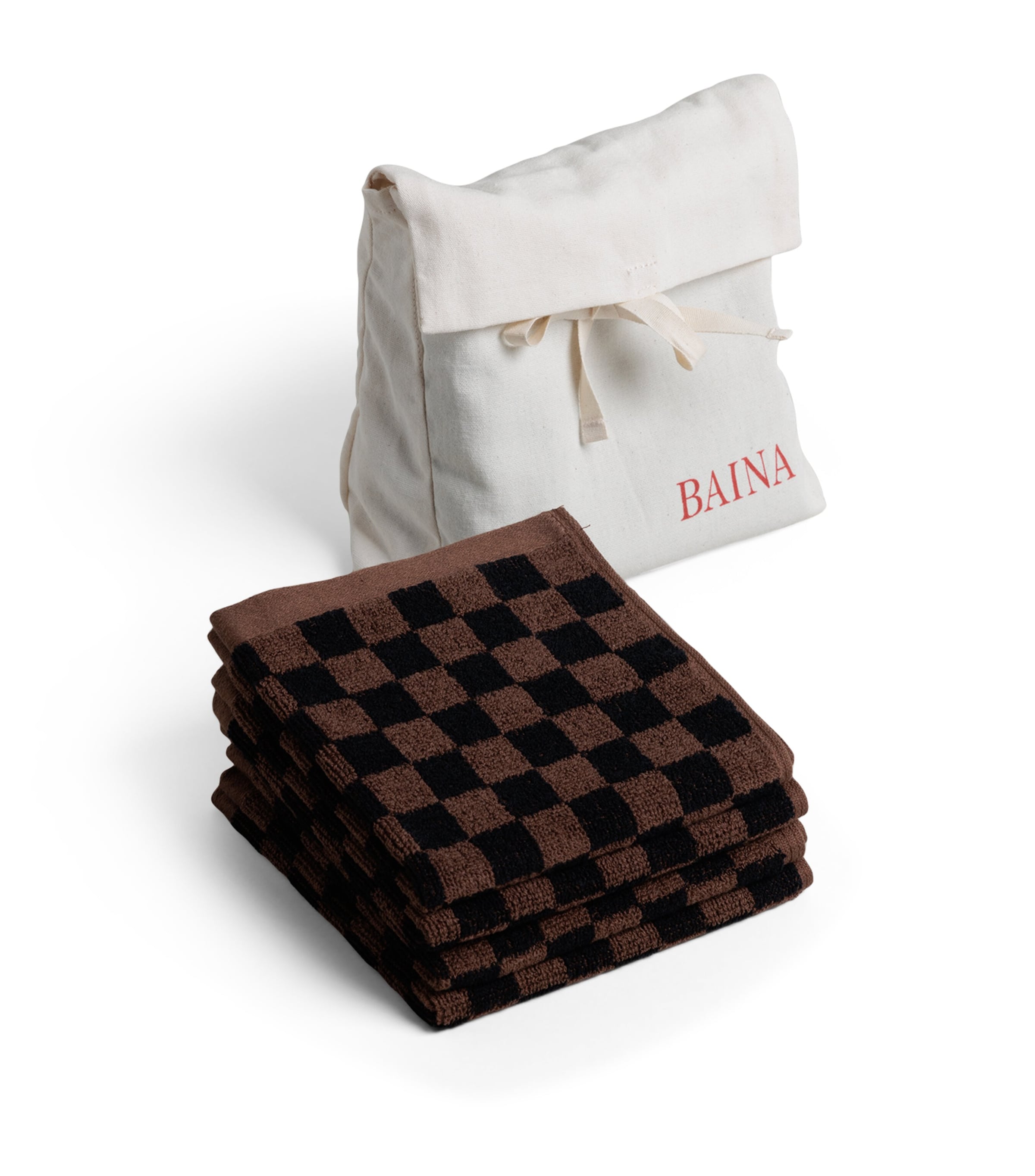 BAINA Set of 4 Organic Cotton Check Quill Facecloths (30cm x 30cm)