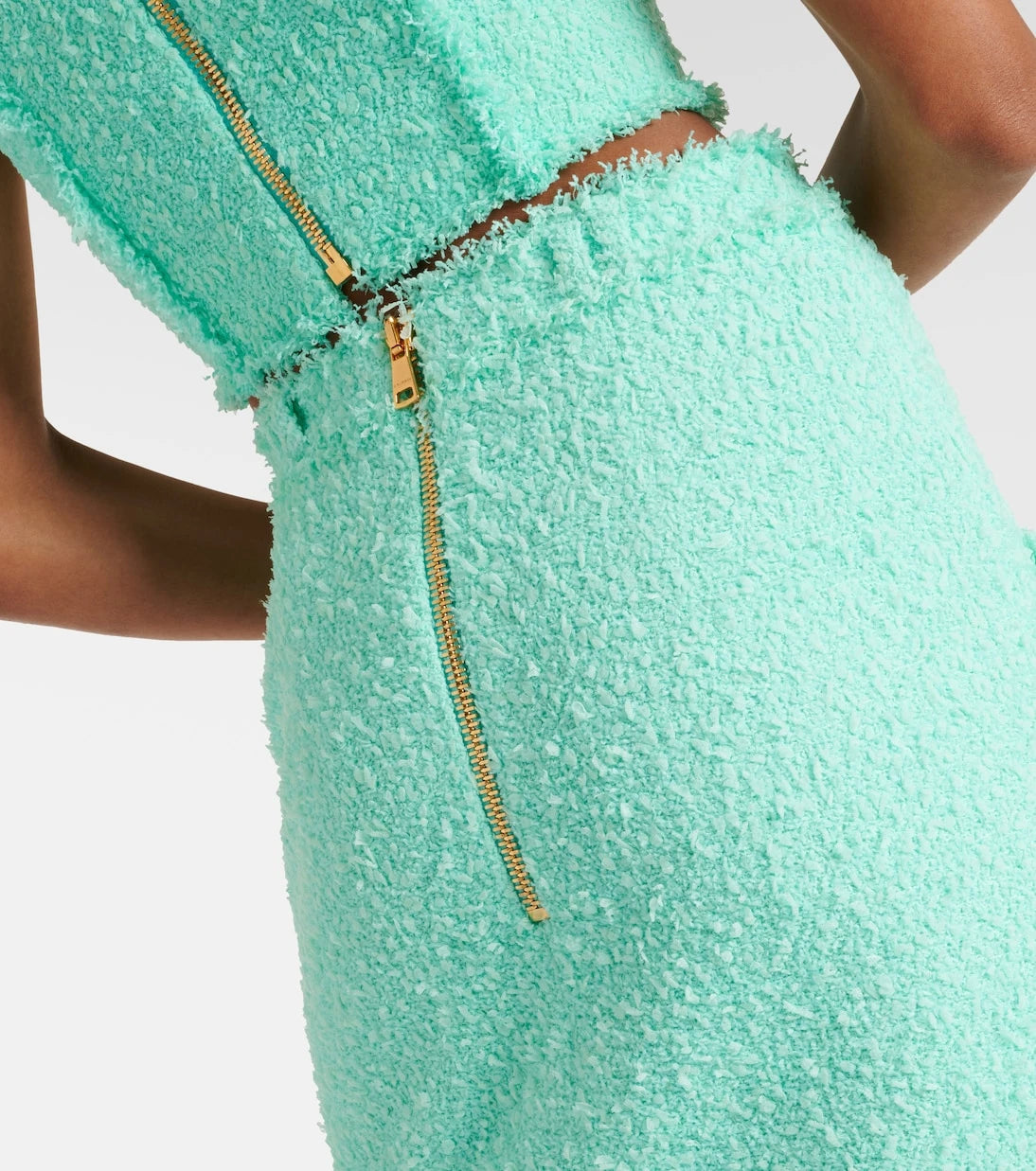 Balmain - Fringed tweed miniskirt
