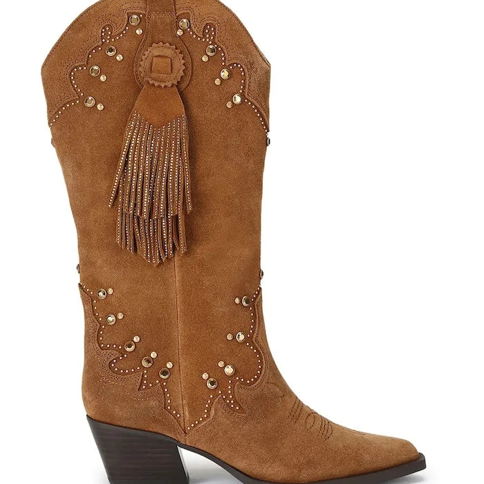 Kurt Geiger London kadın süet kovboy çizmeleri Oxford Western Tassel