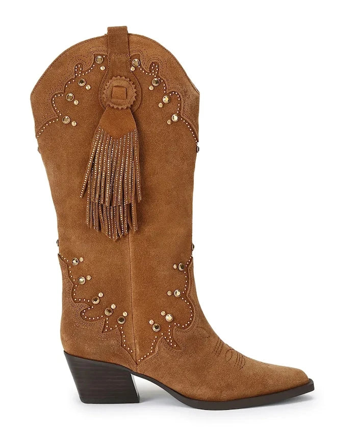 Kurt Geiger London kadın süet kovboy çizmeleri Oxford Western Tassel