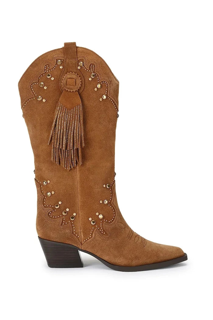 Kurt Geiger London kadın süet kovboy çizmeleri Oxford Western Tassel