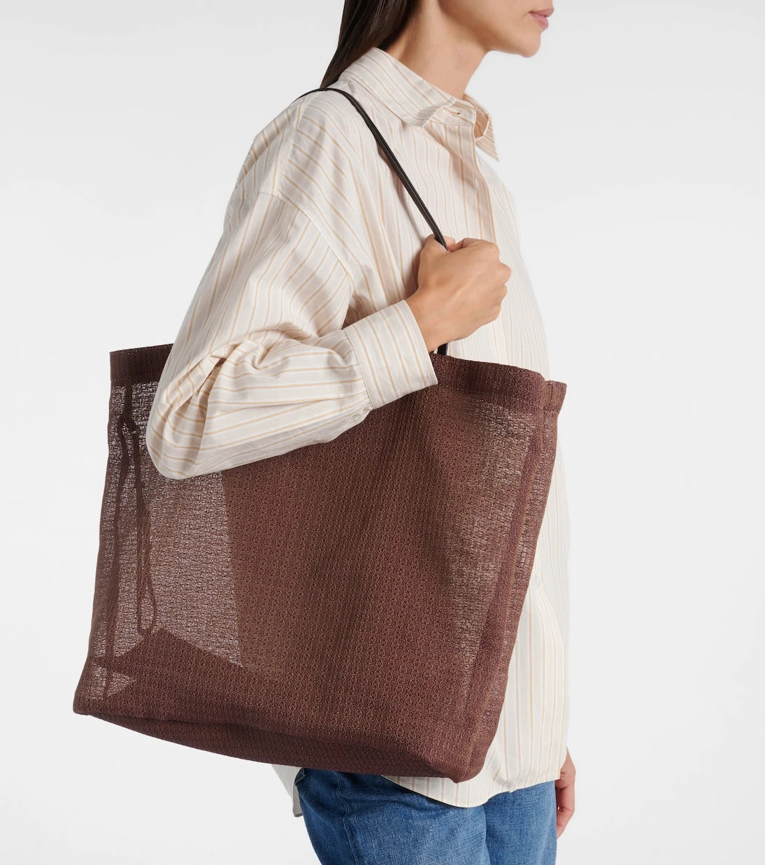 The Row - Barn leather-trimmed mesh tote bag