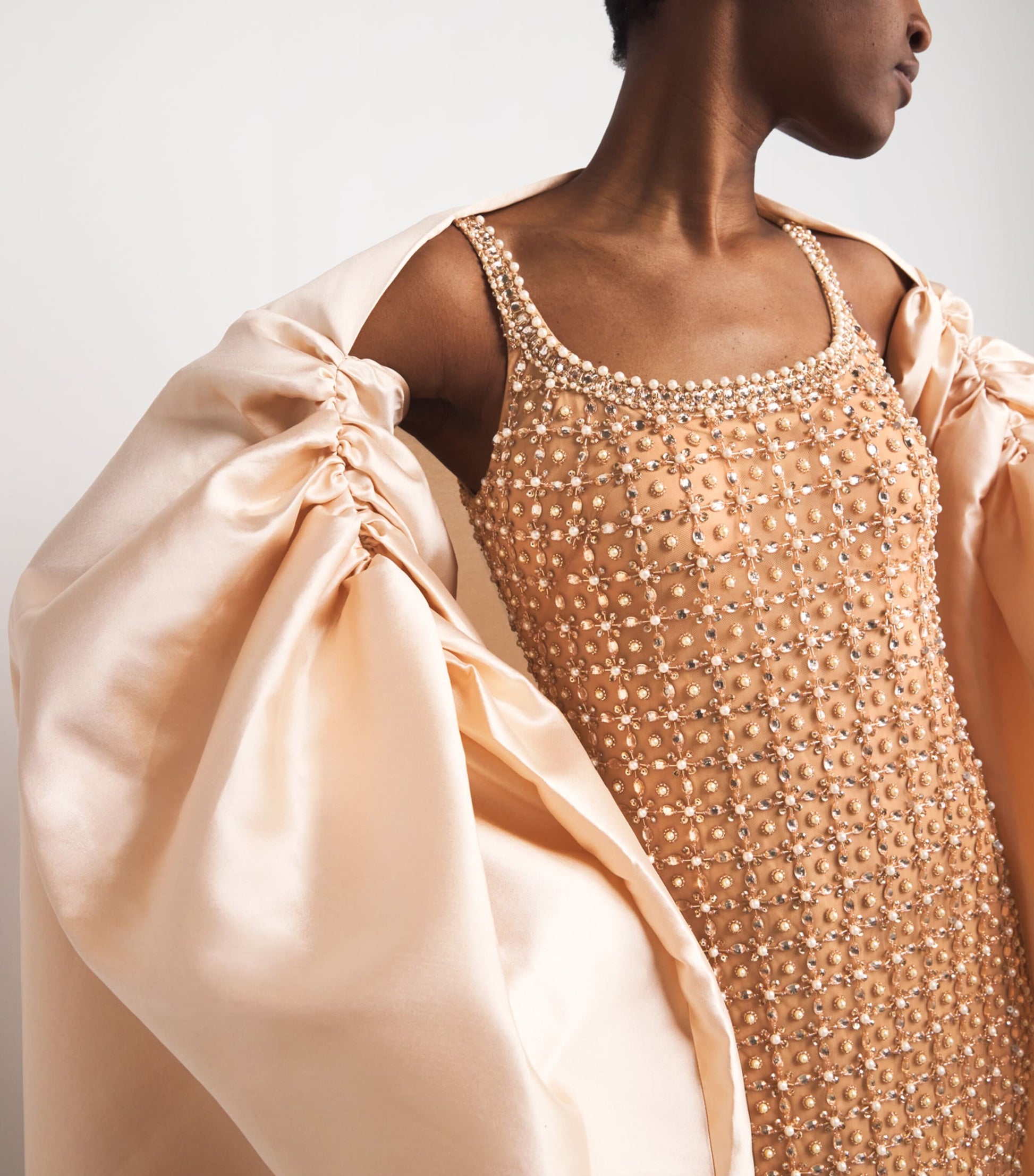 Pamella Roland Nude Embellished Gown with Cape