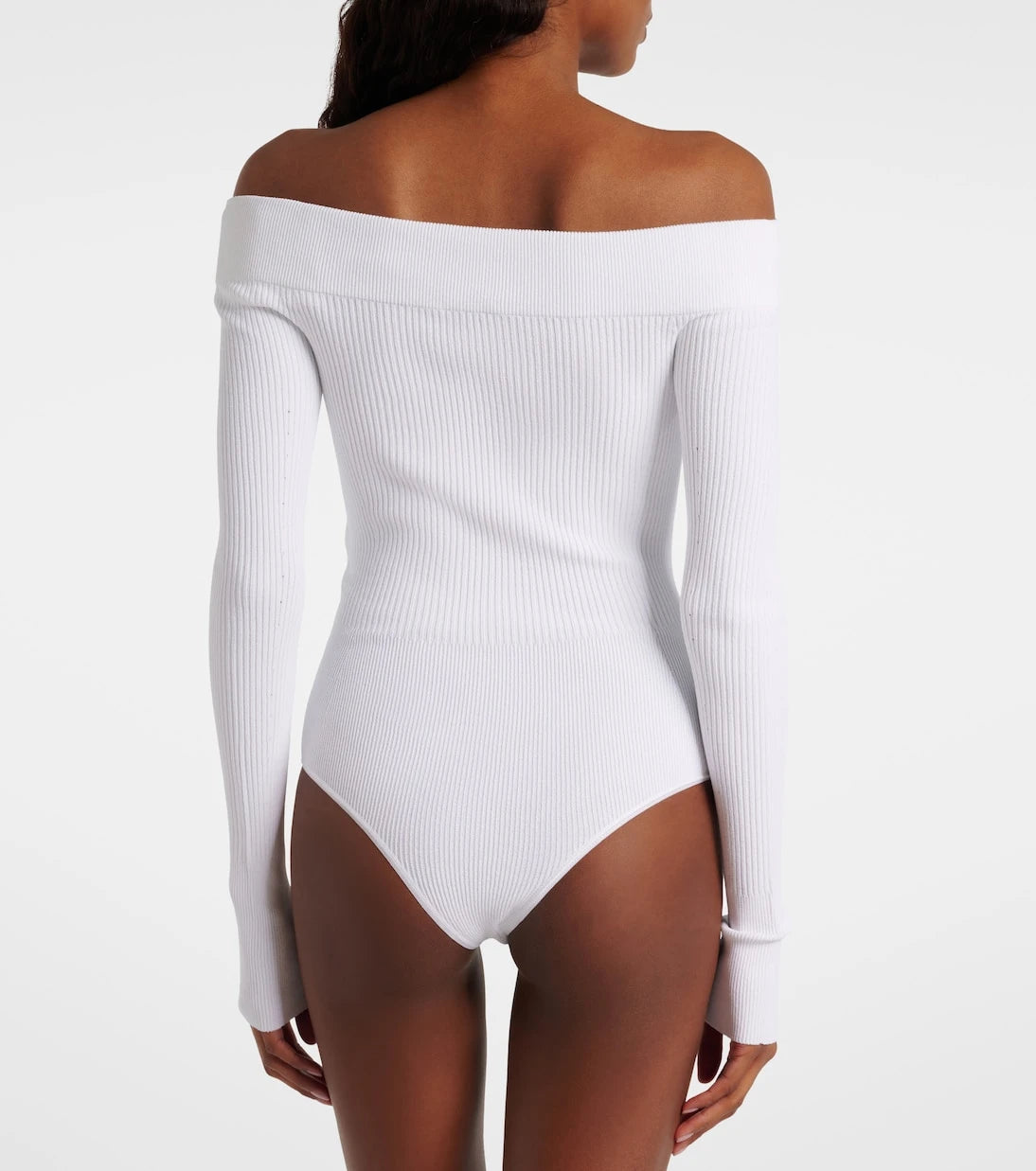 Alaïa - Ribbed-knit off-shoulder bodysuit