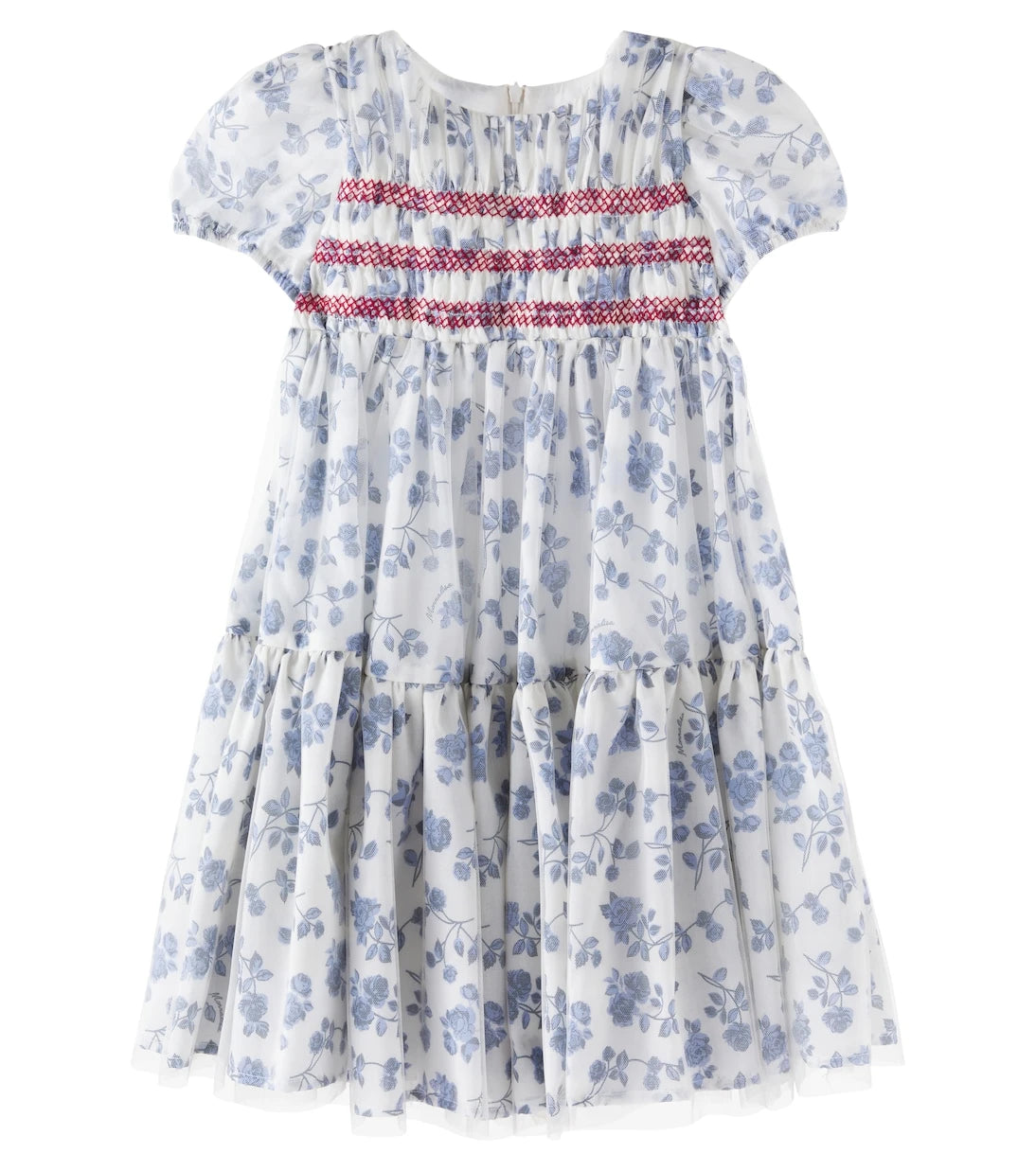 Monnalisa - Floral embroidered mesh dress