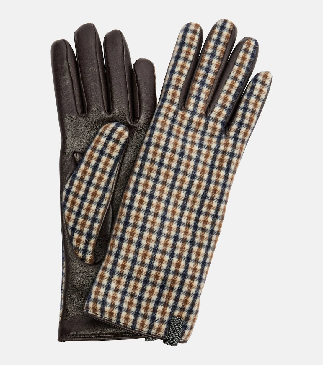 Brunello Cucinelli - Monili checked virgin wool and leather gloves