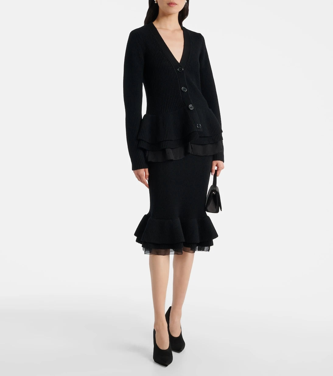 Nina Ricci - تنورة ميدي بيبلم من مزيج الصوف
