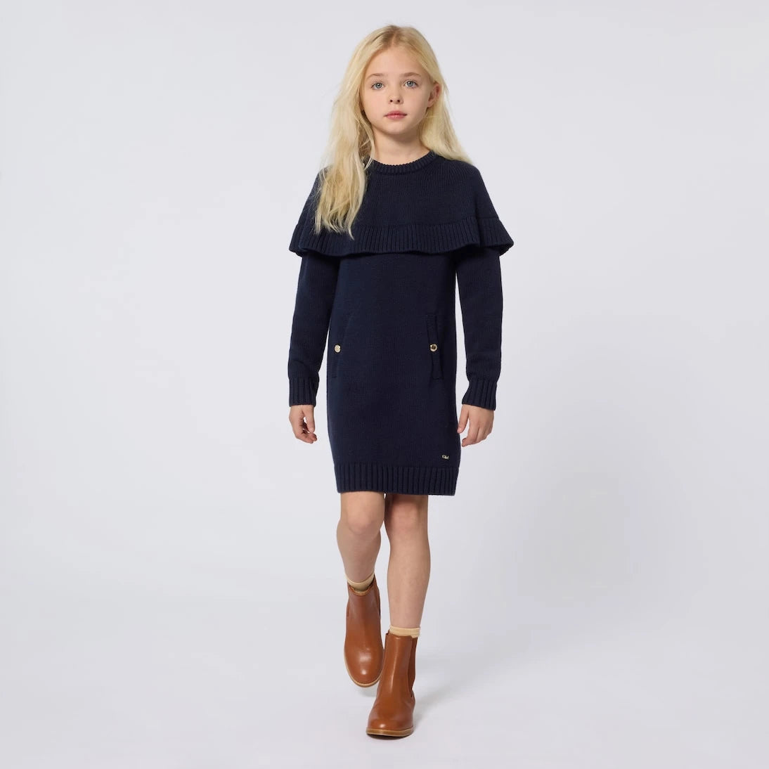 Chloé Kids - Caped cotton and wool dress