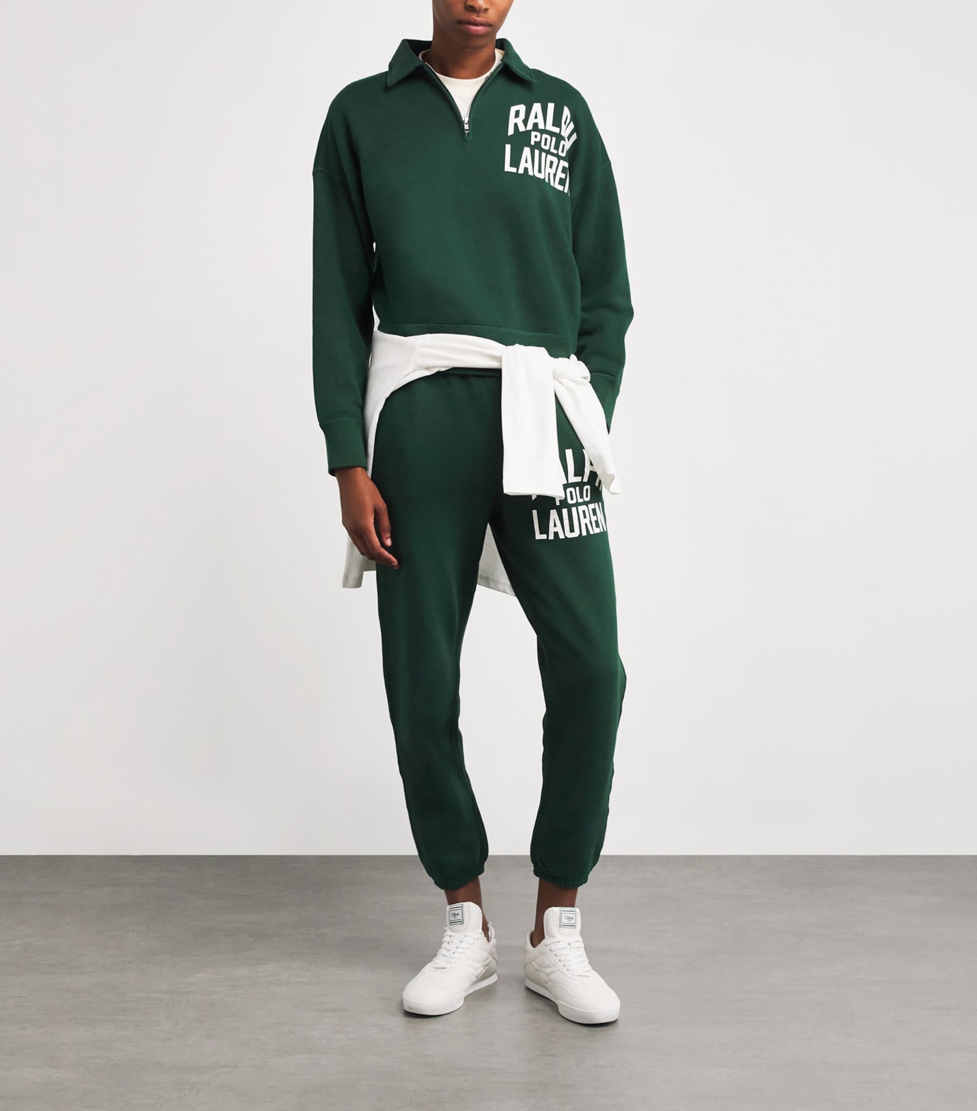 Polo Ralph Lauren Green Cotton-Blend Quarter-Zip Logo Sweatshirt