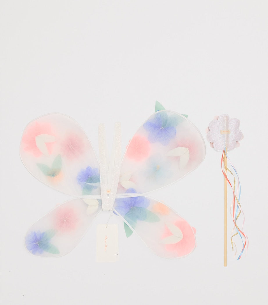 Organza Flowers Wings and Wand Set