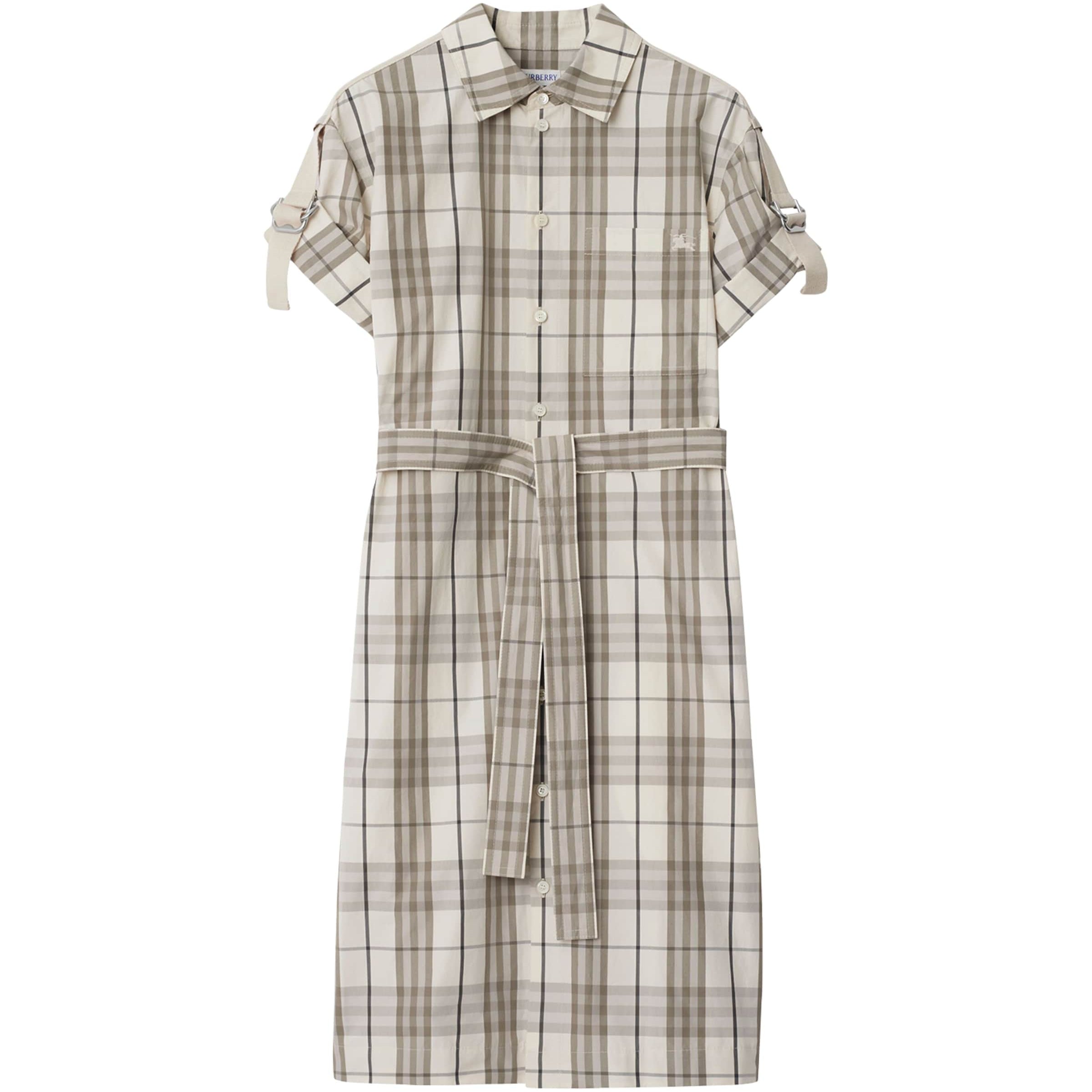 Burberry Ivory Cotton Check Mini Shirt Dress