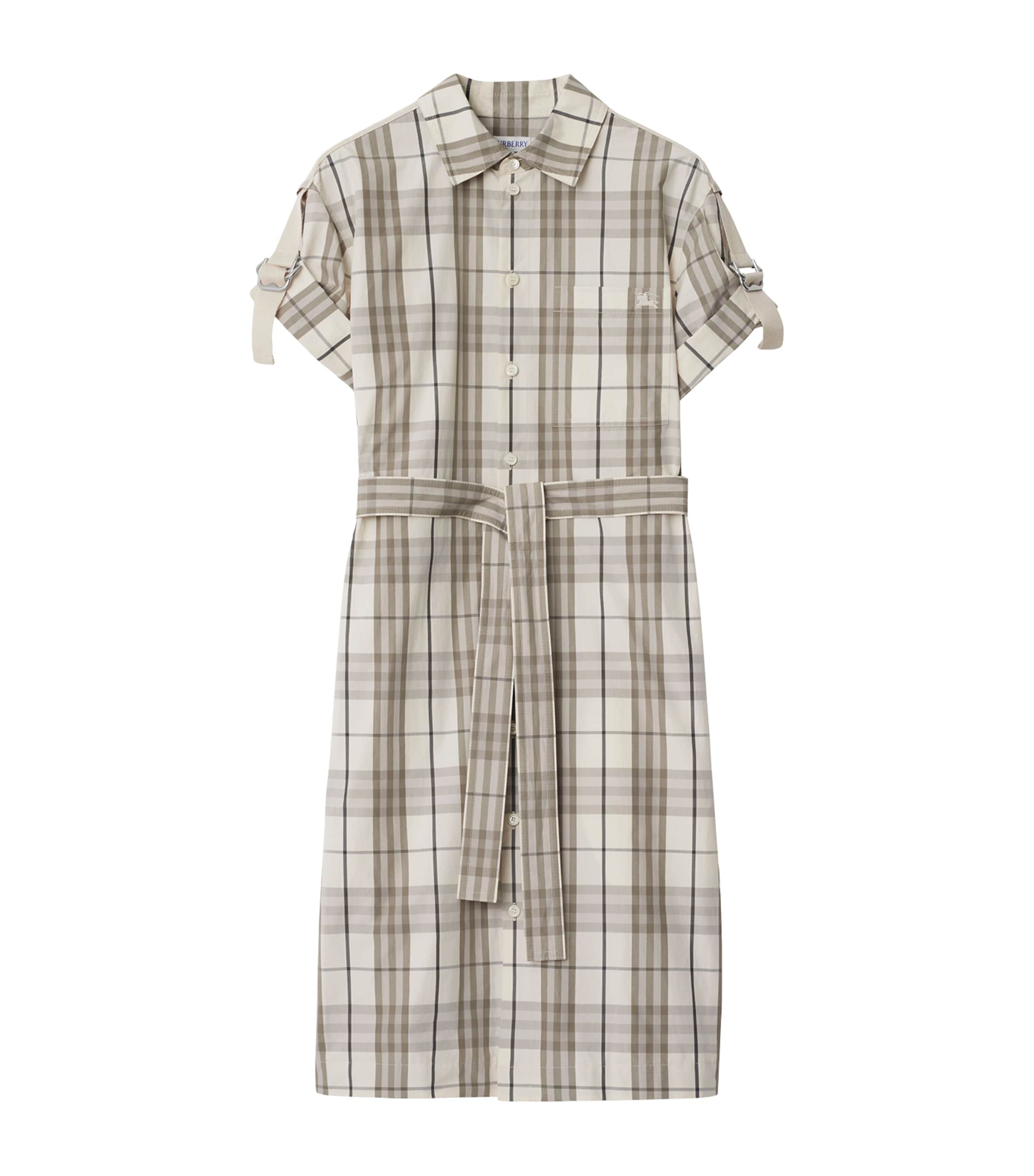 Burberry Ivory Cotton Check Mini Shirt Dress