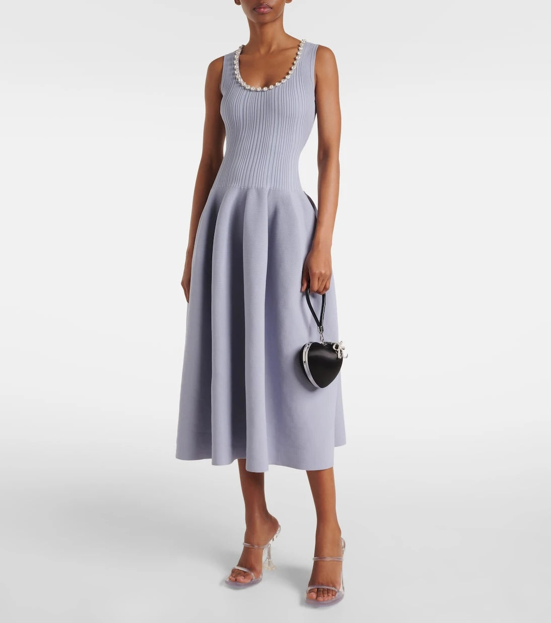 Self-Portrait - Crystal-embellished ribbed-knit midi dress