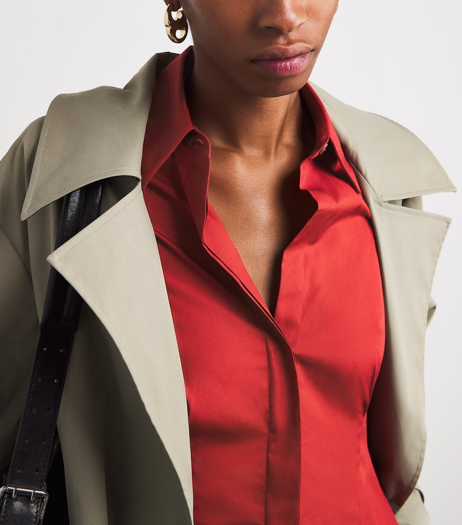 Vince Red Cotton Shirt Midi Dress