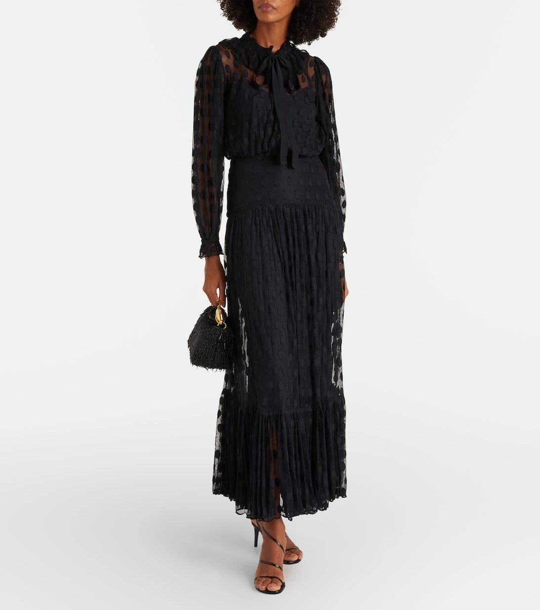 Ulla Johnson - Soraya polka-dot tie-neck mesh maxi dress