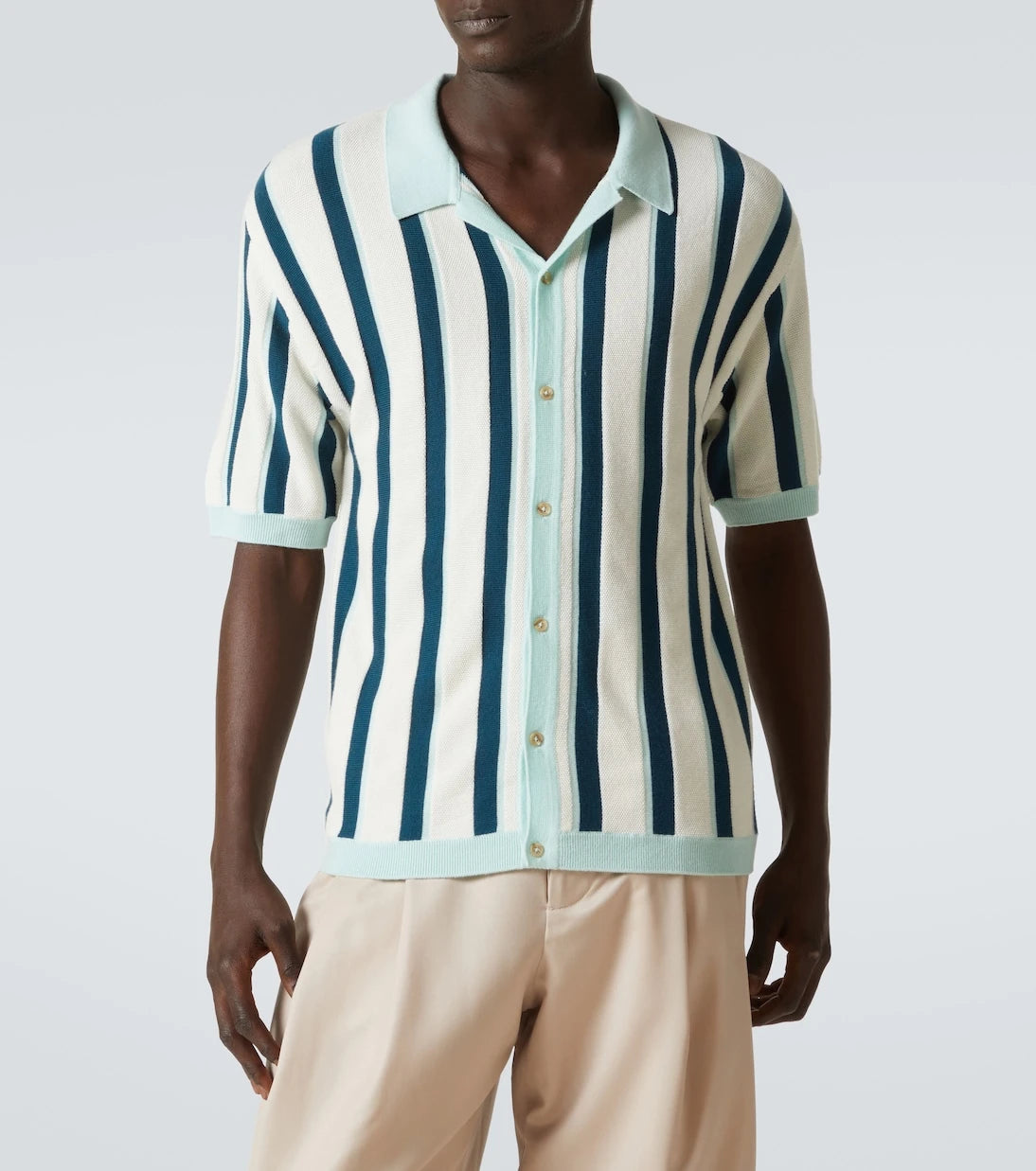 King & Tuckfield - Striped knitted wool bowling shirt