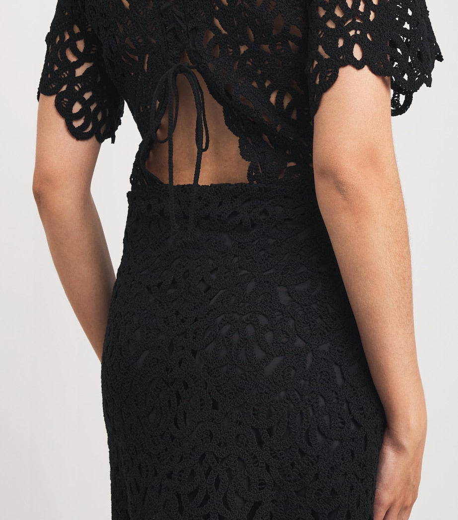 Maje Black Cotton Crochet Mini Dress