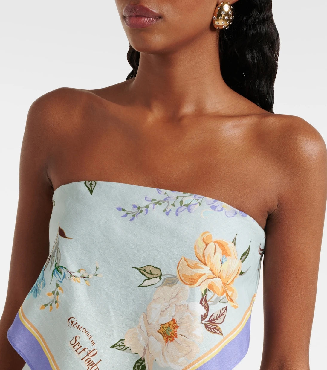 Self-Portrait - Floral linen and cotton crop top