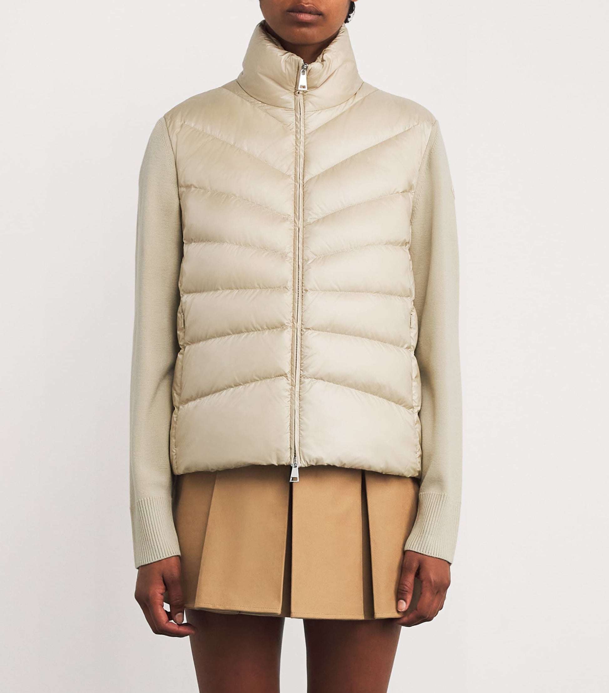 Moncler Beige Down Wool-Trim Panelled Cardigan
