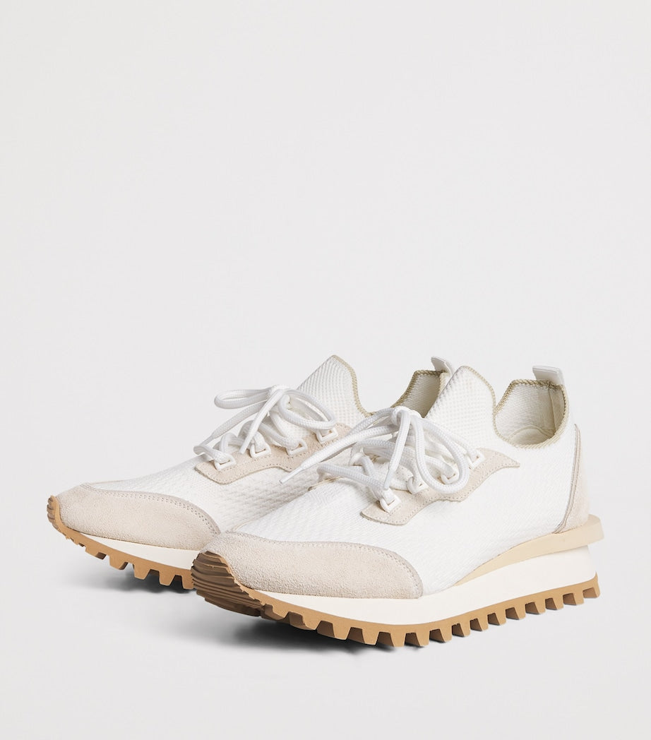 Eleventy White Suede-Trim Low-Top Sneakers