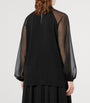 Marina Rinaldi Black Cady Chiffon-Sleeve Cambusa Blouse