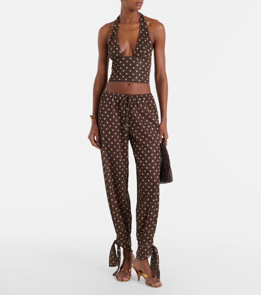Oséree - Lumière polka-dot halterneck crop top