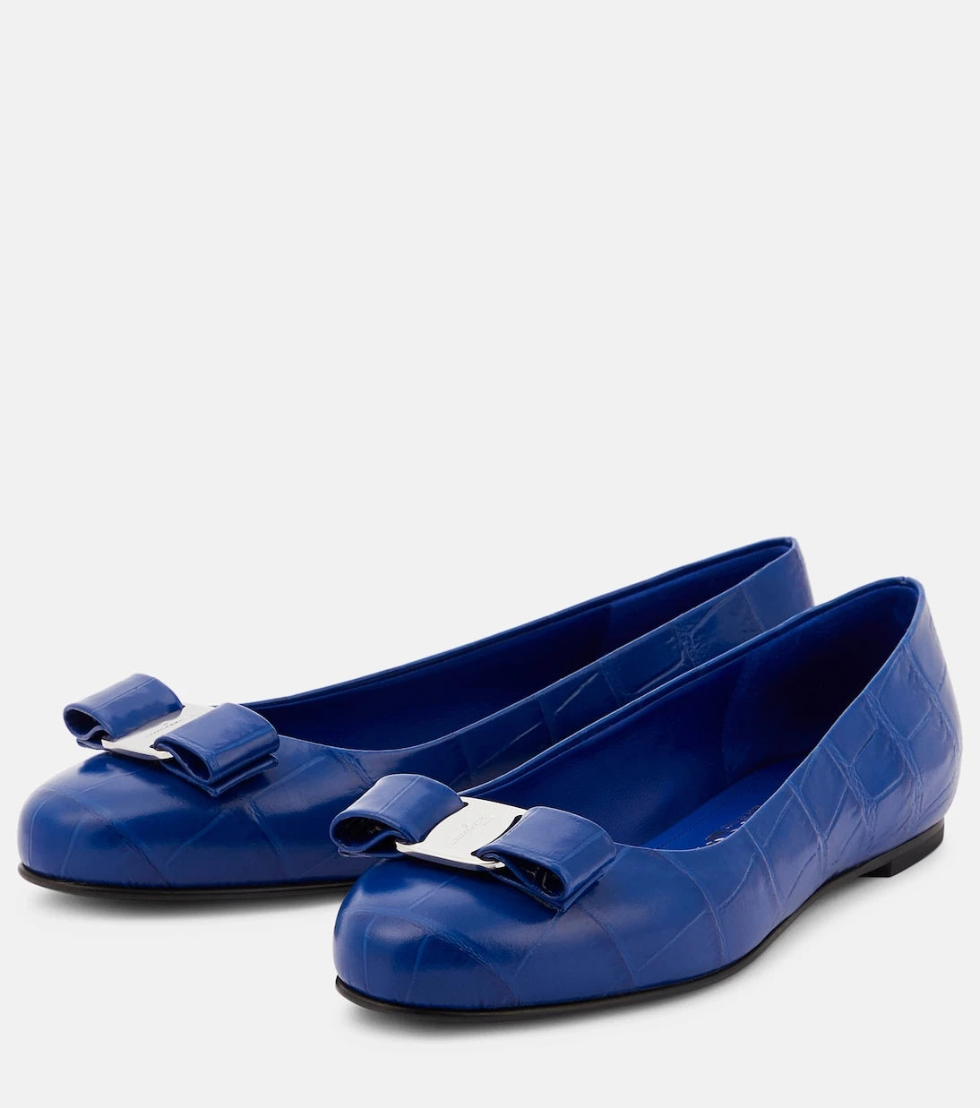 Ferragamo - Vara Bow croc-effect leather ballet flats