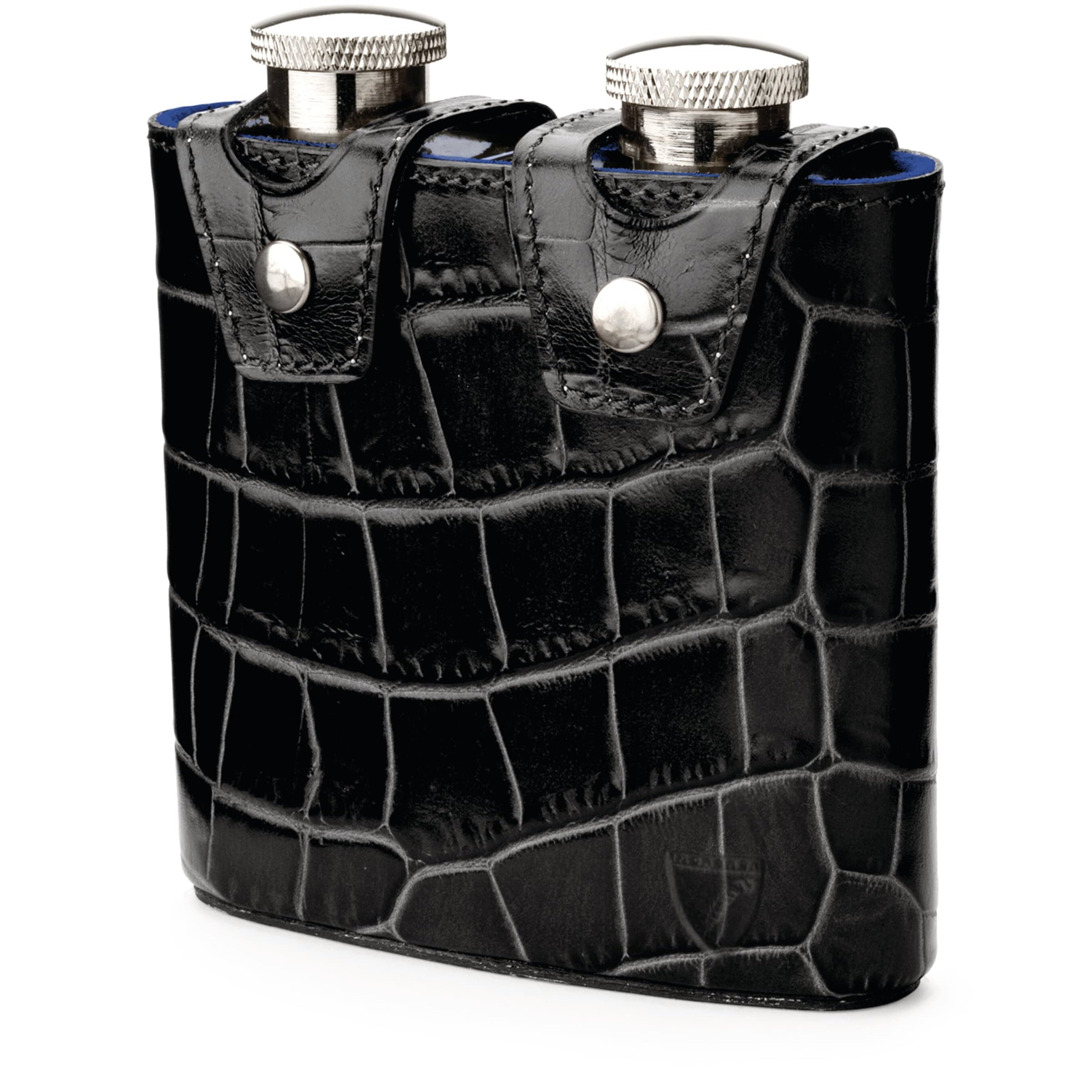 Croc-Embossed Leather Double Hip Flask