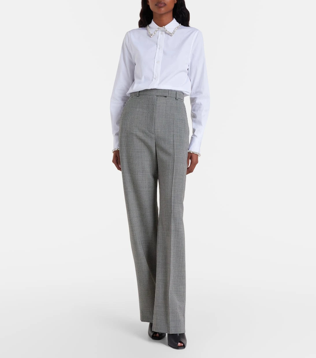 McQueen - Gingham wool wide-leg pants