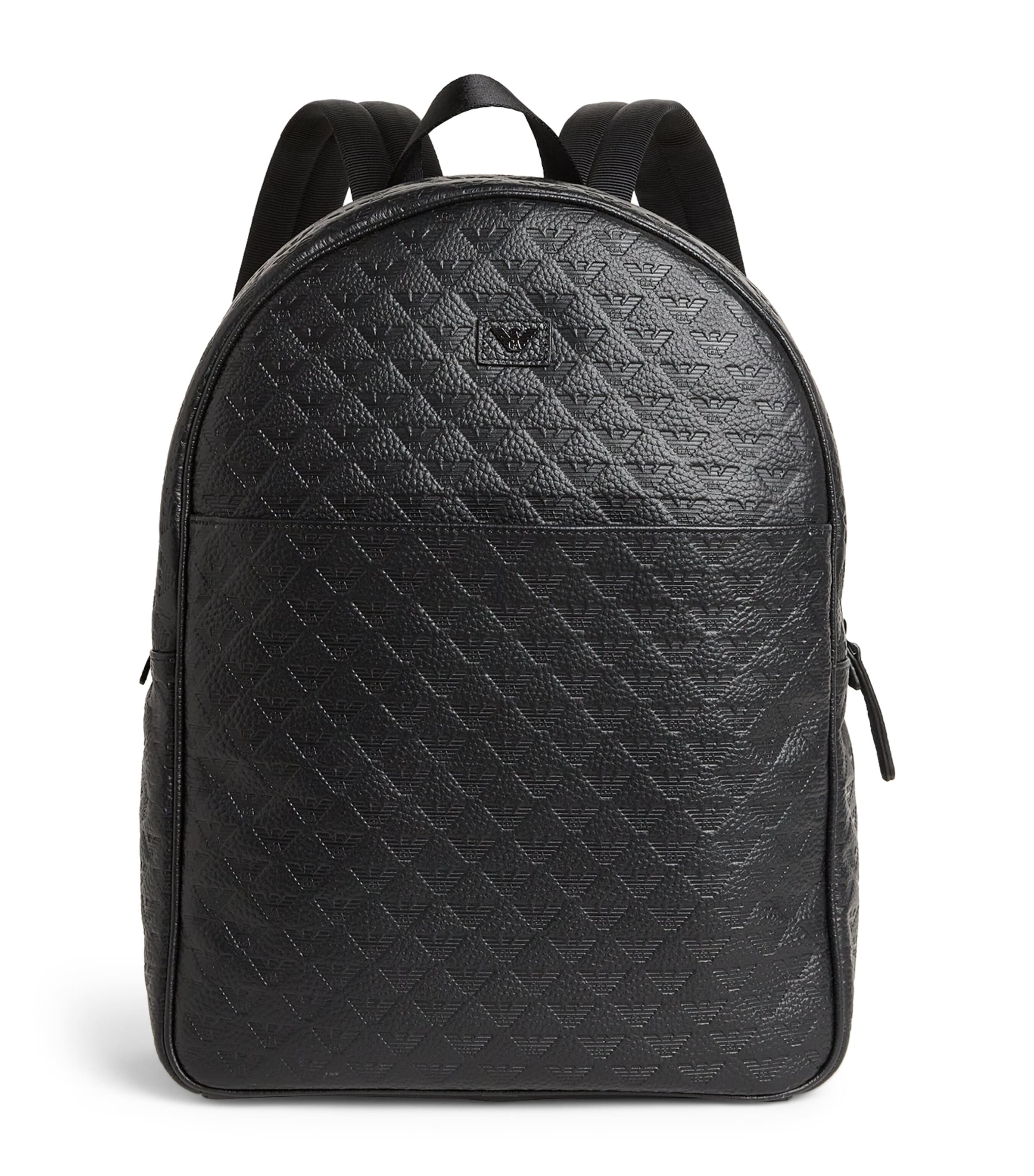 Leather Embossed-Logo Backpack