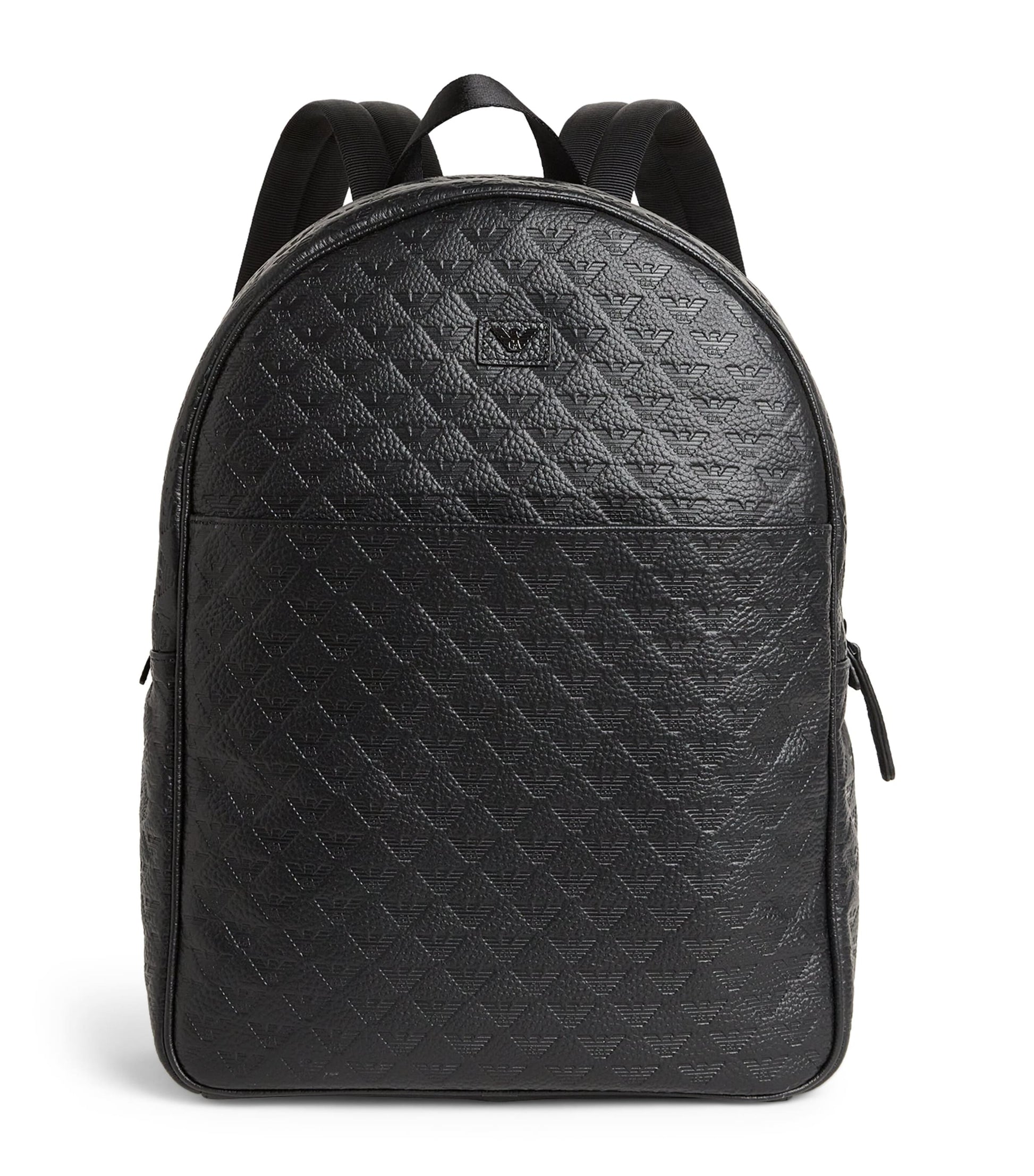 Leather Embossed-Logo Backpack