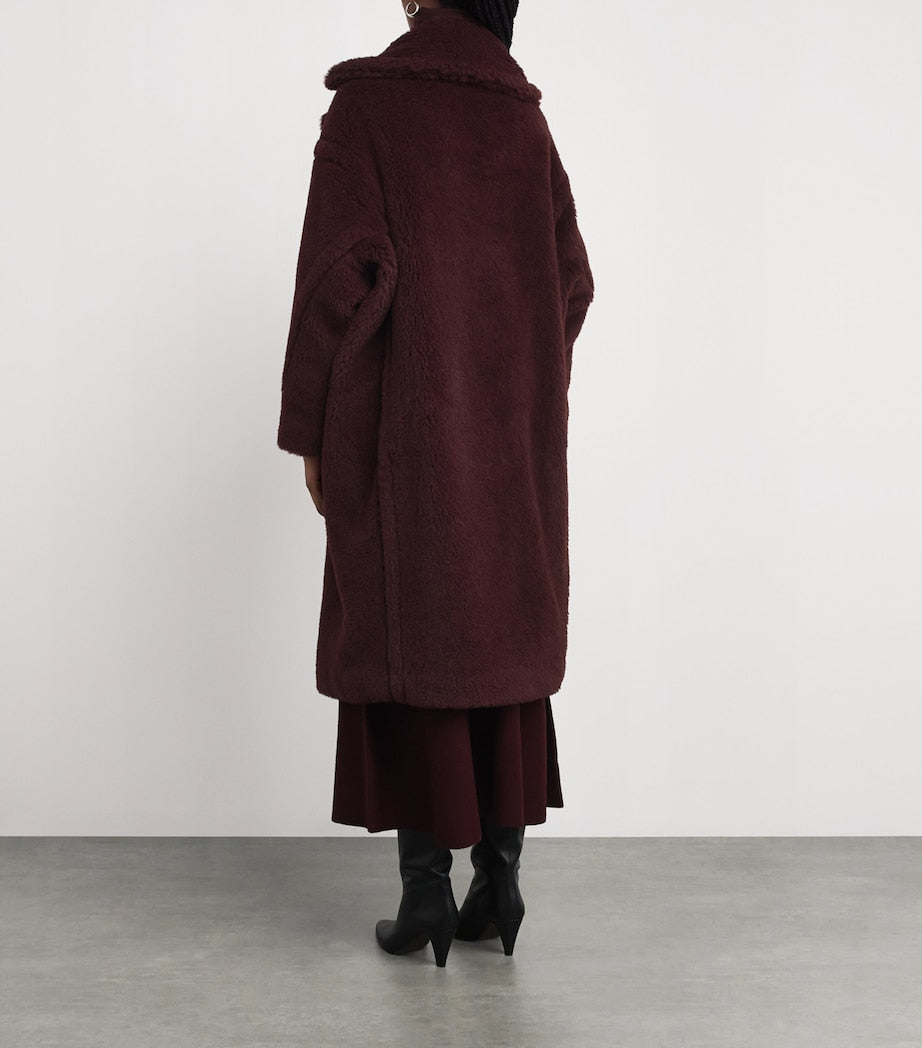 Red Wool-Silk Teddy Double-Breasted Coat