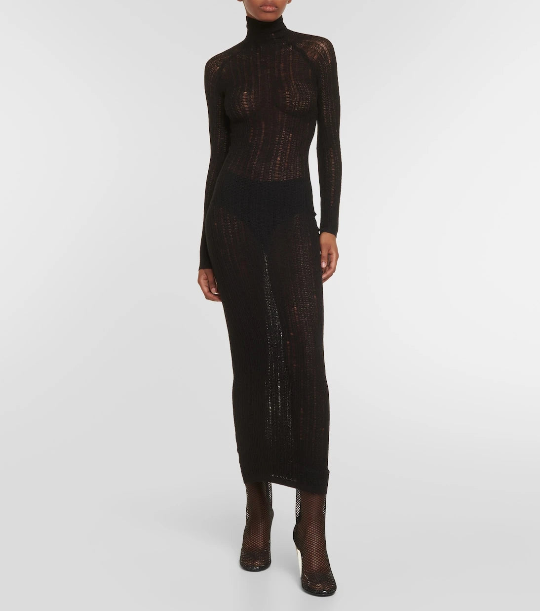 Alaïa - Distressed wool-blend midi dress