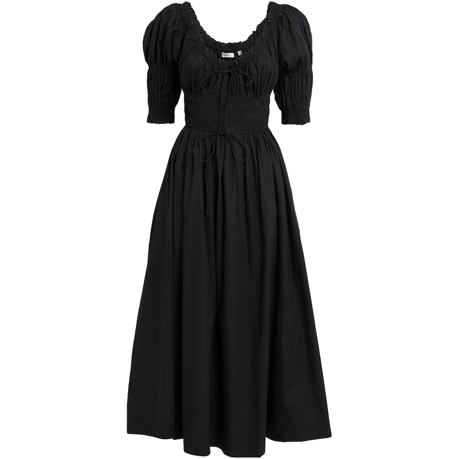 DÔEN Black Organic Cotton-Blend Ischia Midi Dress
