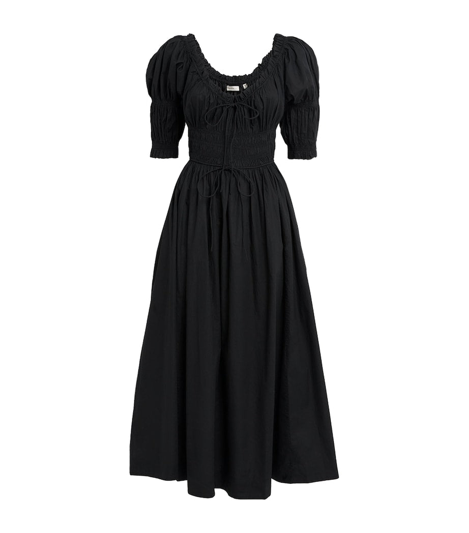 DÔEN Black Organic Cotton-Blend Ischia Midi Dress